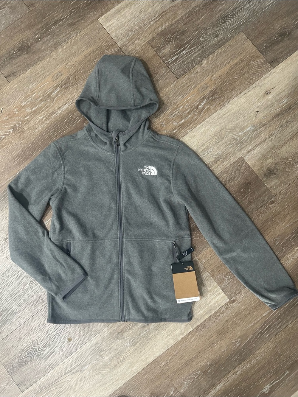 NEW The North Face Kids Gray Full-Zip Hooded  Fleece Jacket